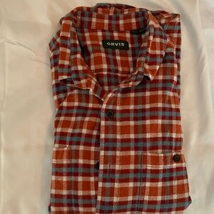 Orvis Men's Casual Plaid Shirt - Orange and Blue
